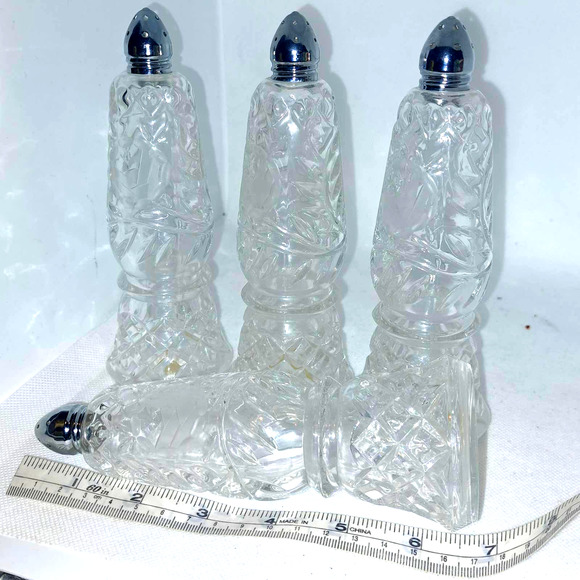 BEAUTIFUL Made in Germany Crystal 7" Tall 4 Salt & Pepper Shakers Etched Rose - Picture 2 of 9